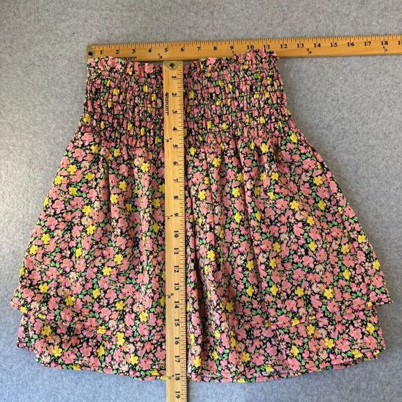 Vero Moda Size XS Floral Mini Vmelli Skirt Black Pink Yellow Tiered Elastic Prep - Picture 2 of 10